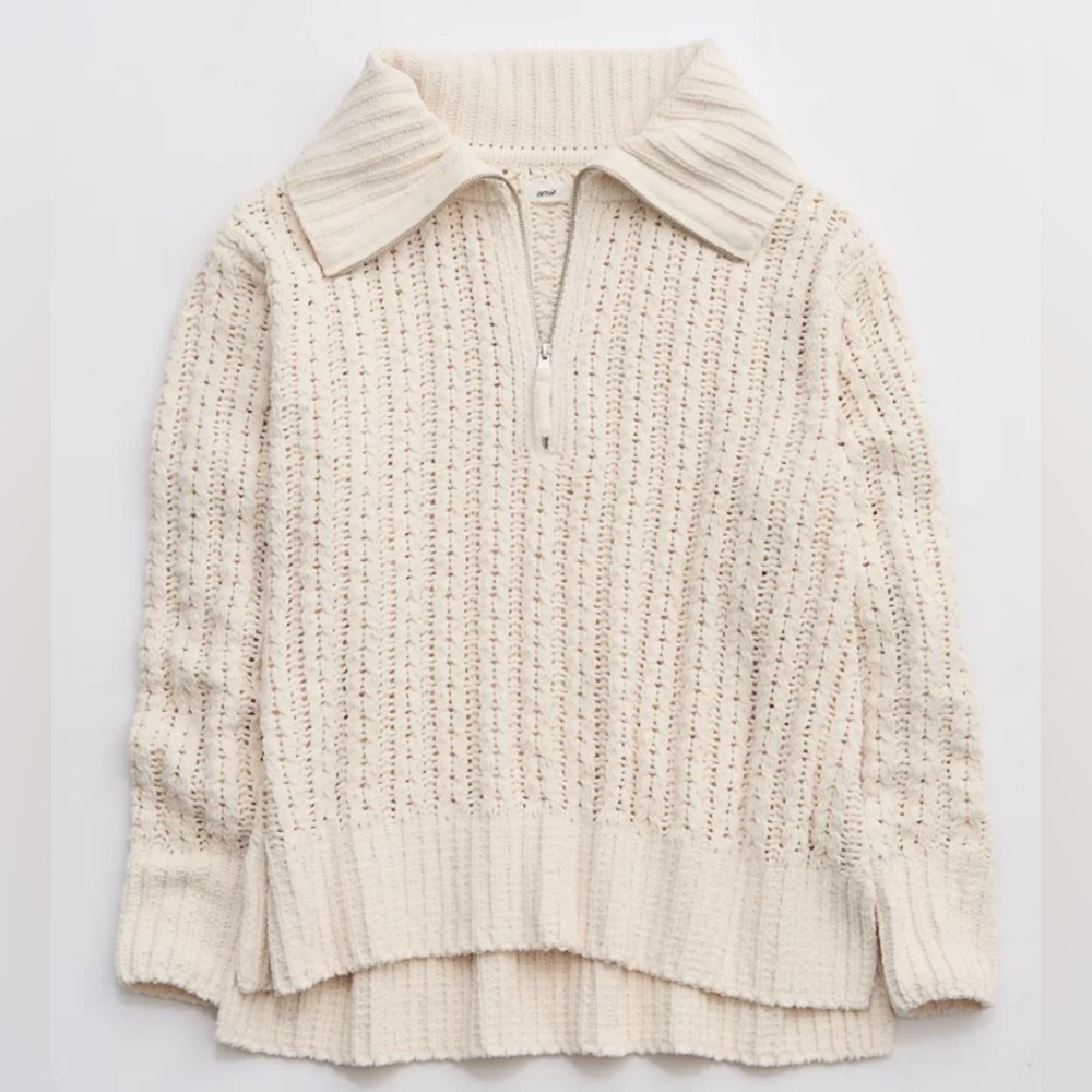Aerie quarter zip cable knit sweater